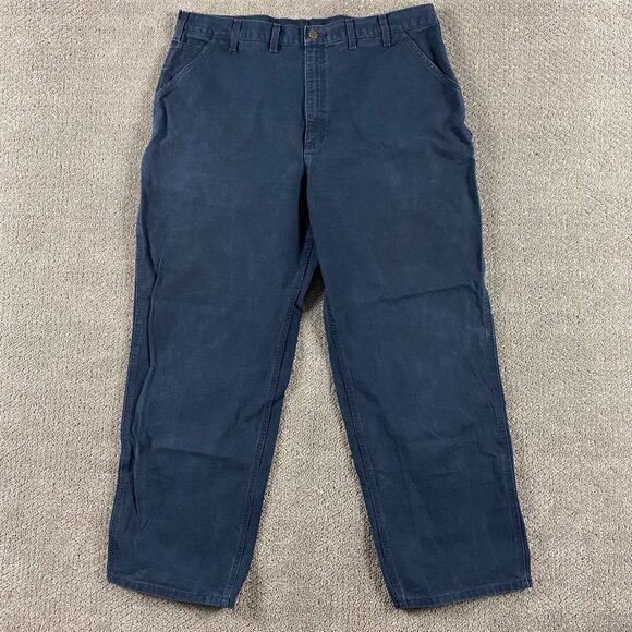 Carhartt Dungaree Fit Carpenter Work Pants Men's 44x32 Fits 41x31 Blue B11 MDT - Picture 1 of 12